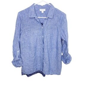 Charter Club linen blue striped shirt size medium EUC i